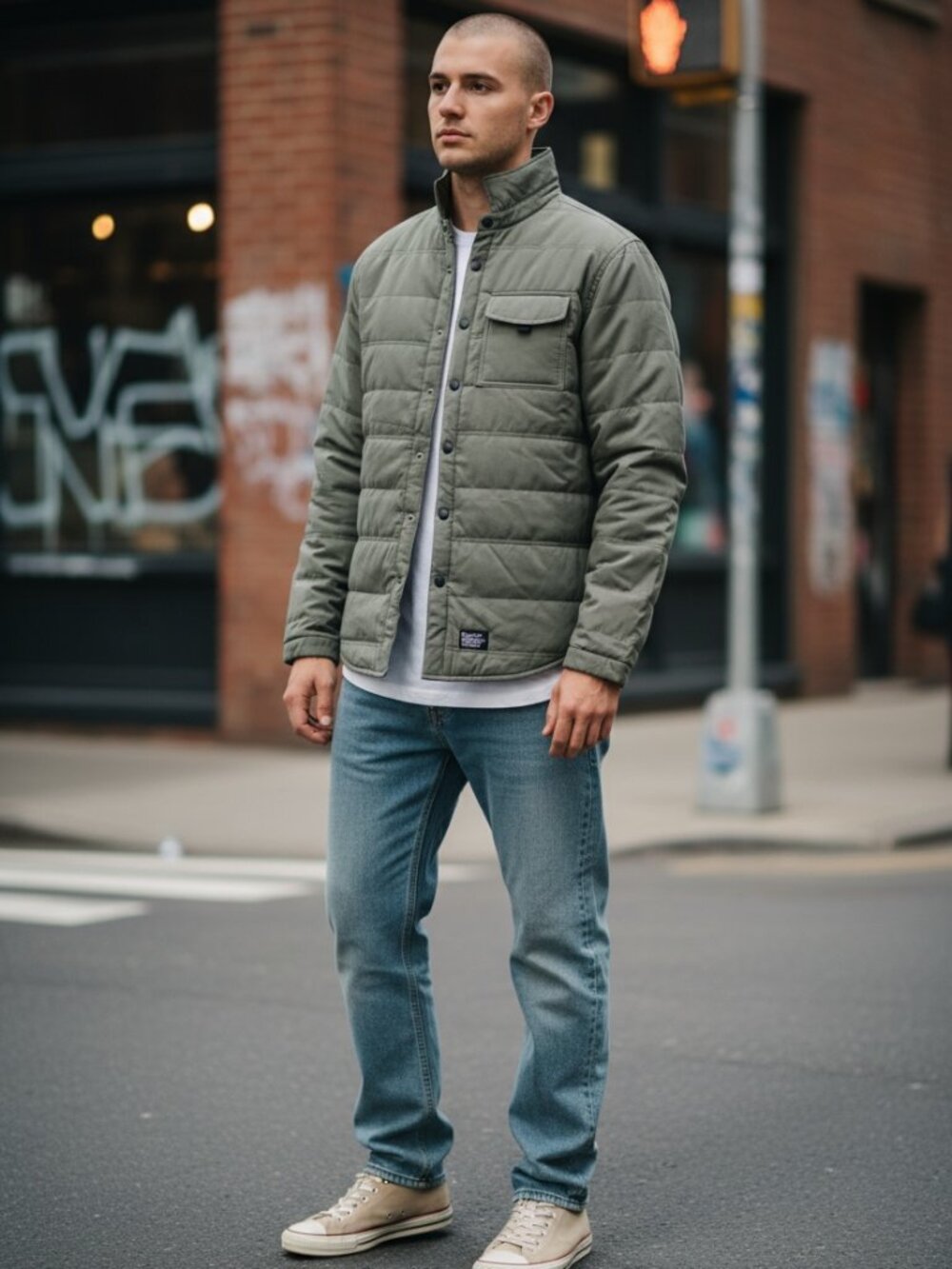 Matix Quilted Snap Shirt Jacket Men's Medium Sage Green 🧥